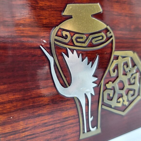 Vintage Asian Decorative Wooden Trinket Box Metal Inlays with Lid - Picture 3 of 16